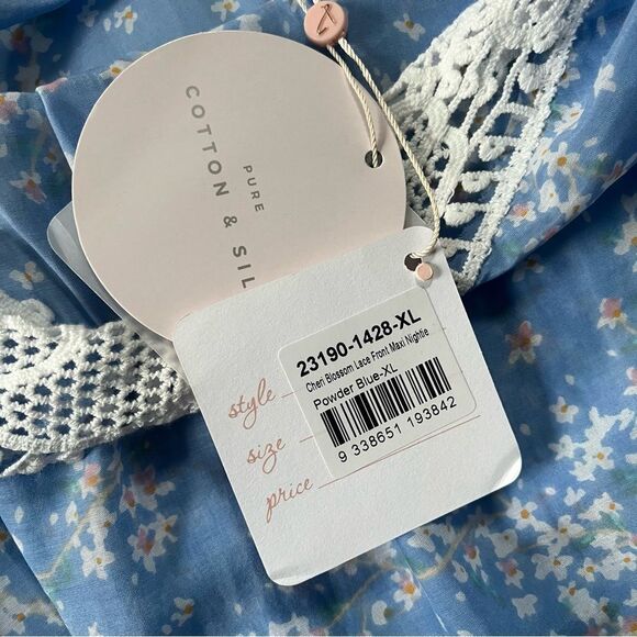 Papinelle NWT Cotton Silk Cheri Blossom Lace Front Maxi Nightgown XL - Picture 9 of 14